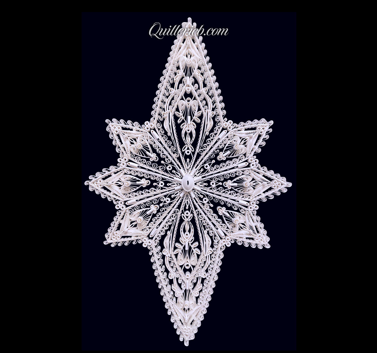 8-Point Star quilling design in brown and white tones full view.