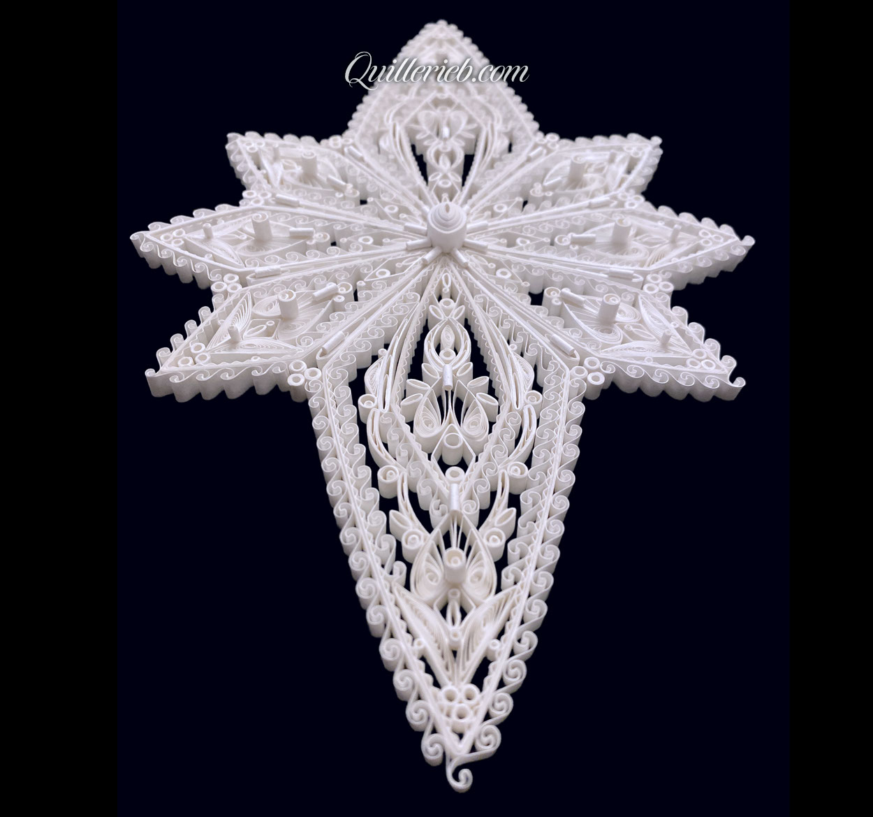 8-Point Star quilling design in brown and white tones full view.